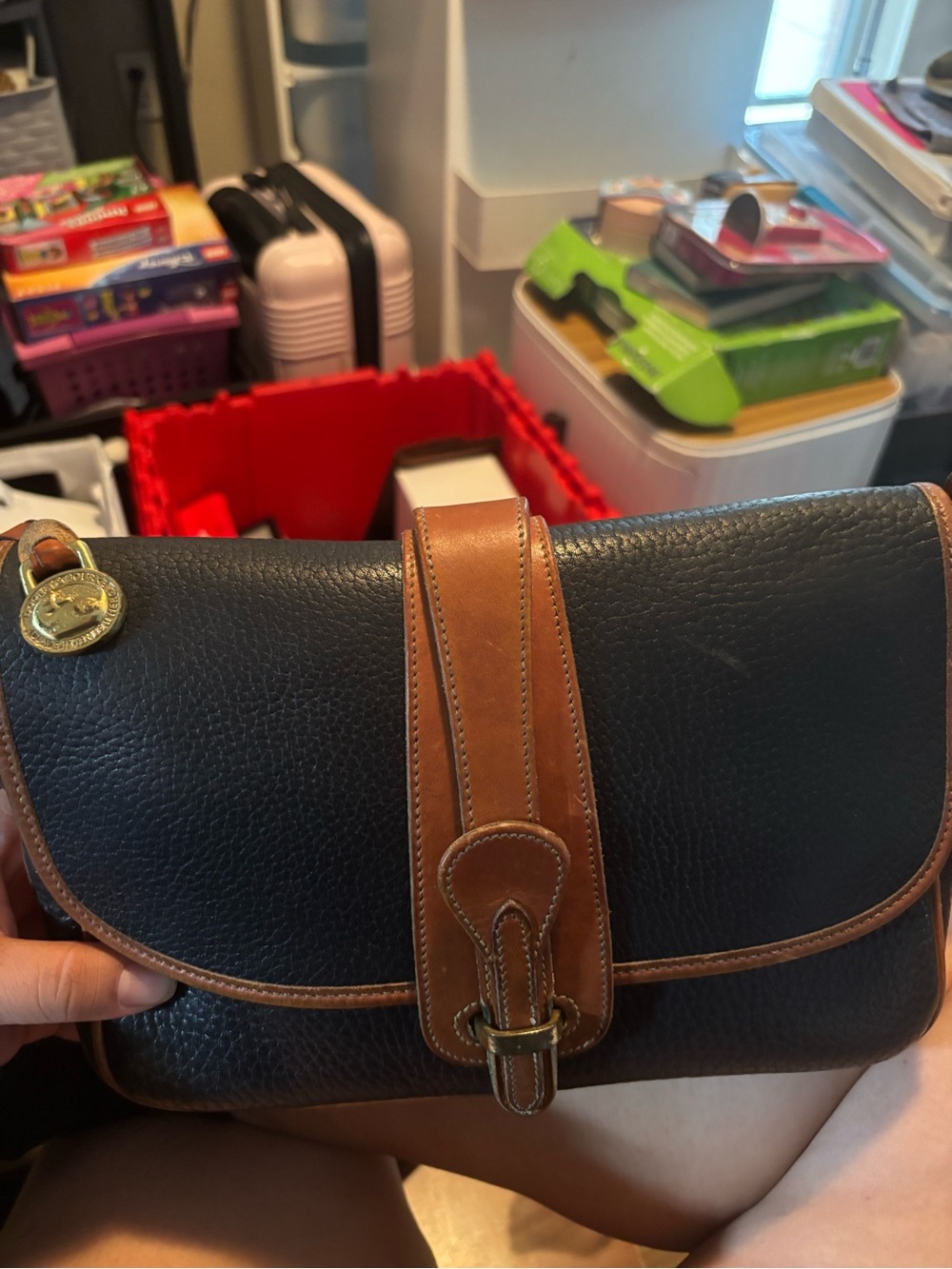 Dooney & Bourke Black Pebbled Leather Clutch with Brown Trim
